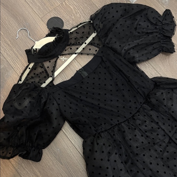 Katakomb Black Puffy Midi Sheer Dress High Neck Medium Wednesday Inspired - Picture 3 of 9